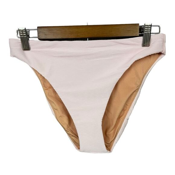 J. Crew Ribbed High Rise Cheeky Bikini Bottom in Light Pink Size M NWT - Picture 1 of 8
